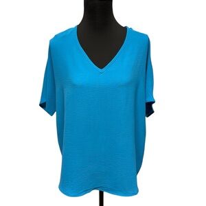 Entro Blue Relaxed Dolman Sleeve Top. Oversized Solid